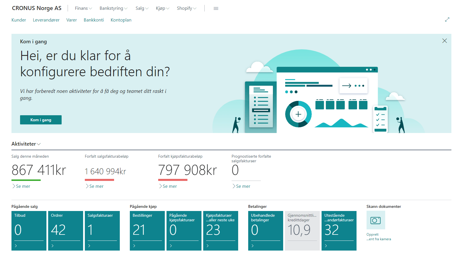 En oversikt over alle eletroniske dokumenter som har gått ut og inn av Business Central, dette inkluderer både EHF dokumenter og e-post